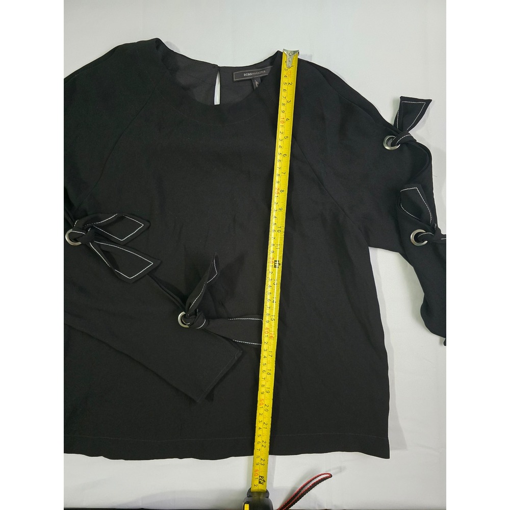 BCBGMAXAZRIA Black Grommet Tie Sleeve Blouse Crew Neck Top XS - Picture 6 of 16